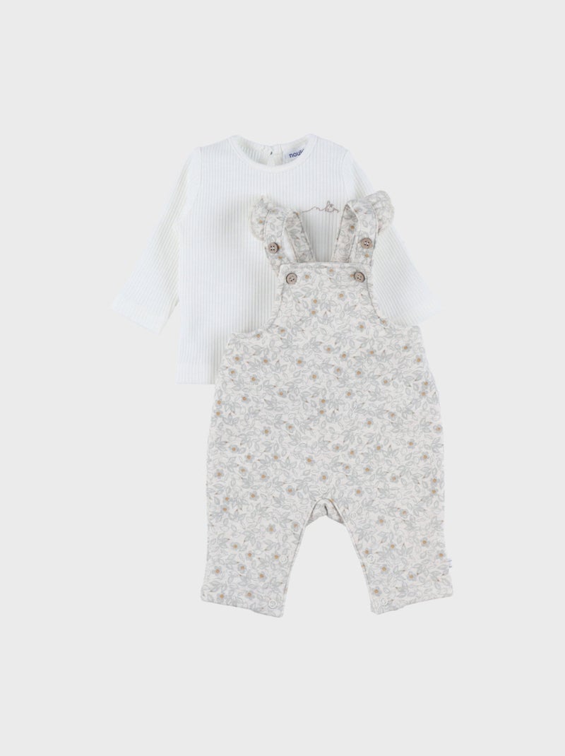 Ensemble salopette et t-shirt en coton avec motif floral Noukie's Ecru - Kiabi