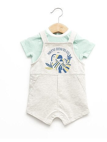 Ensemble salopette + haut 100% coton - Terre de Marins
