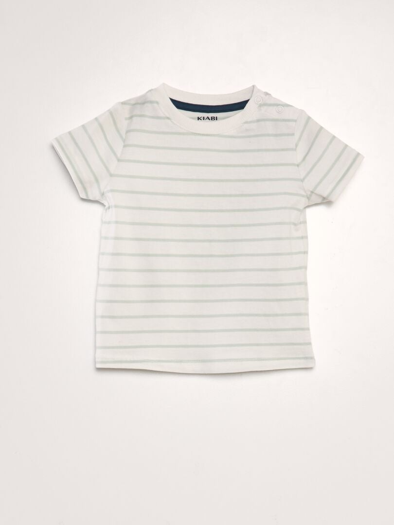 Coffret Cadeau Bébé 3 Pièces - T-Shirt + Salopette + Doudou | Vert Sauge | Taille 9M (71cm)