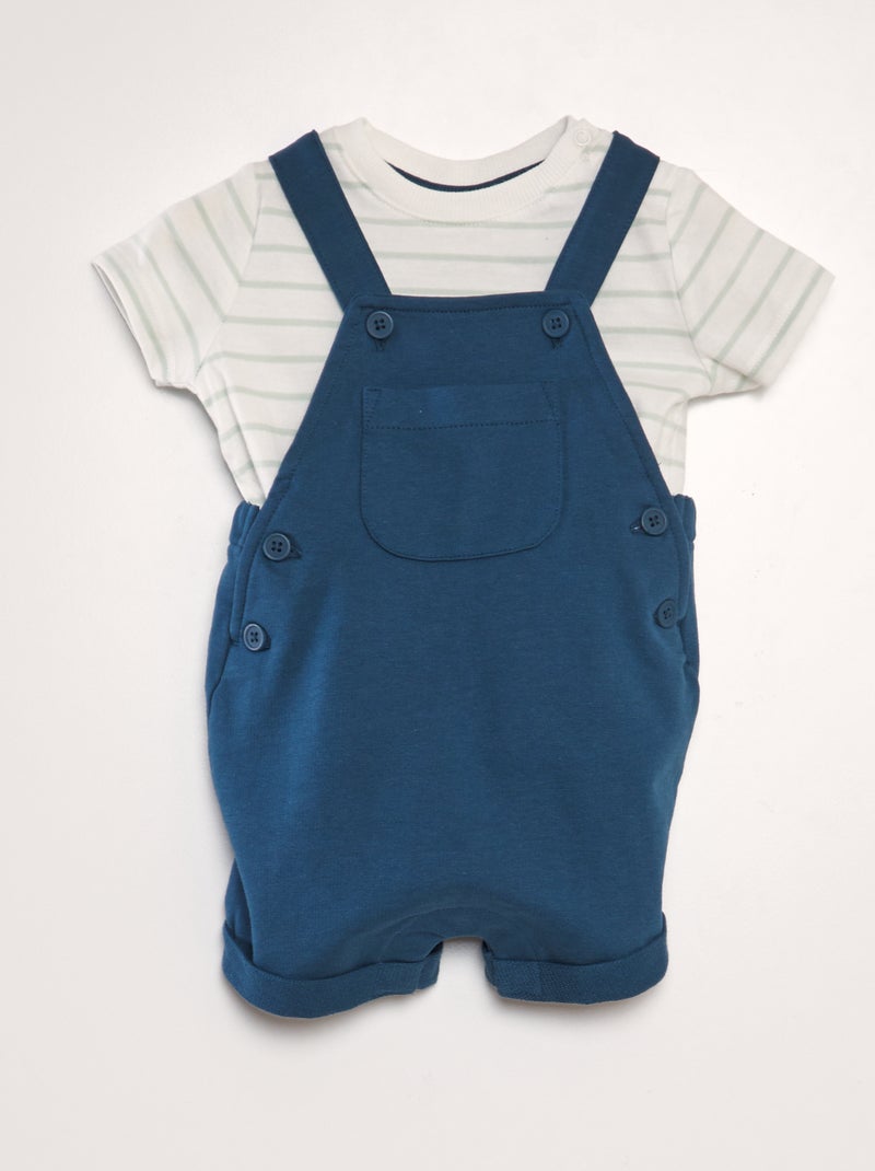 Ensemble salopette + short - 2 pièces Bleu/blanc/vert - Kiabi