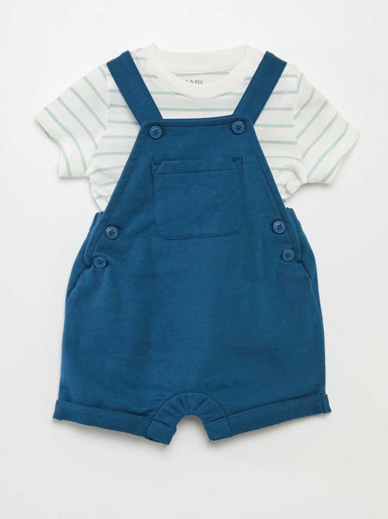 Ensemble salopette short + t-shirt - 2 pièces BLEU - Kiabi