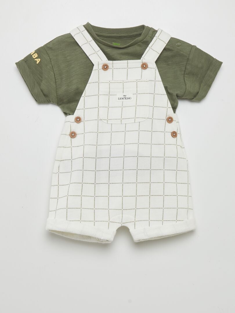 Heless 1416 - Vêtements de poupée 100% Coton Bio, Set de 2 pièces avec Salopette Vert Sauge et t-Shirt Blanc pour poupées et Peluches de 28 à 35 cm