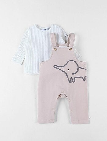 Ensemble salopette + t-shirt, éléphant Noukie's