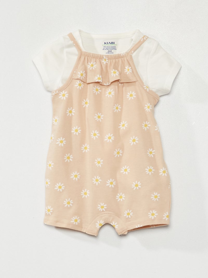 Ensemble salopette + t-shirt en coton Beige - Kiabi