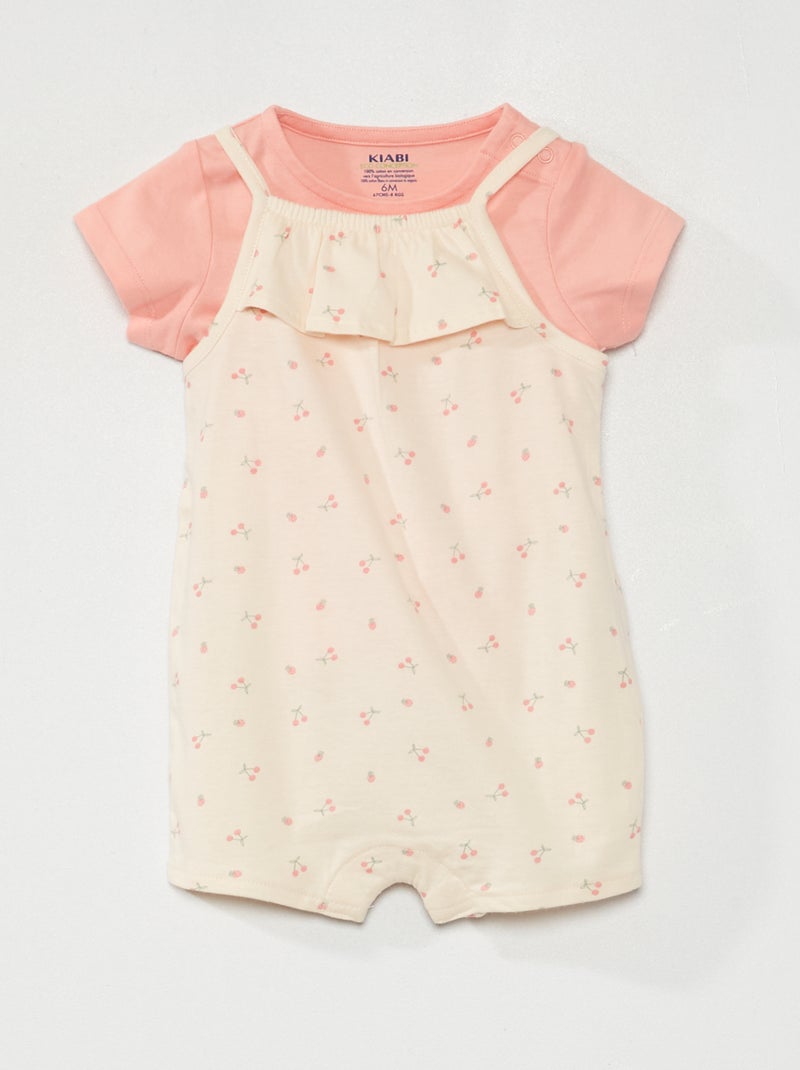 Ensemble salopette + t-shirt en coton Rose - Kiabi