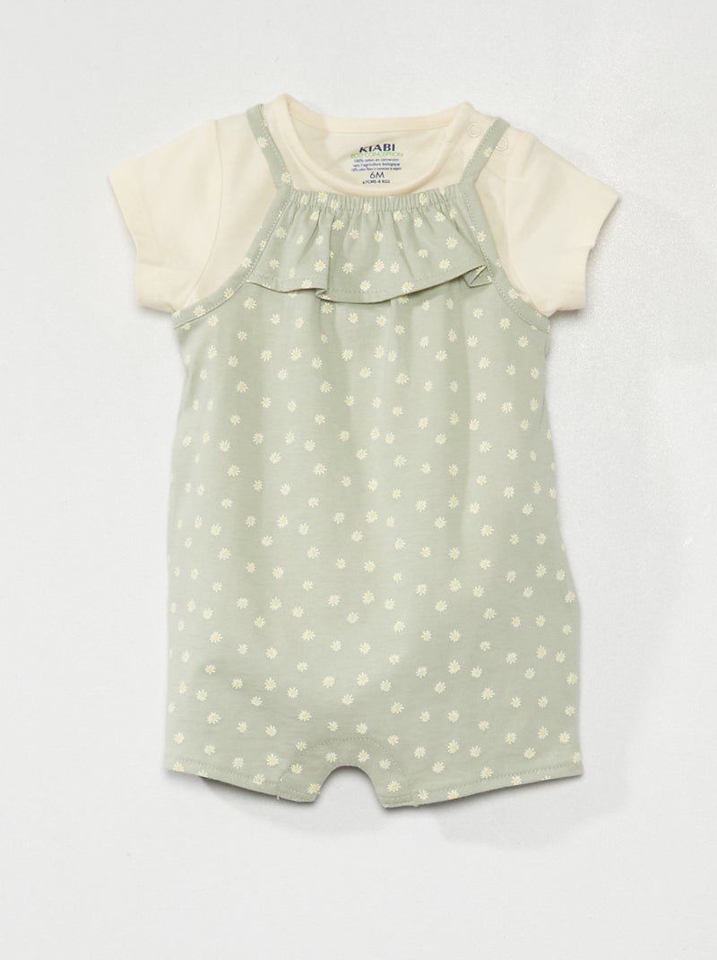 Ensemble salopette + t-shirt en coton VERT - Kiabi