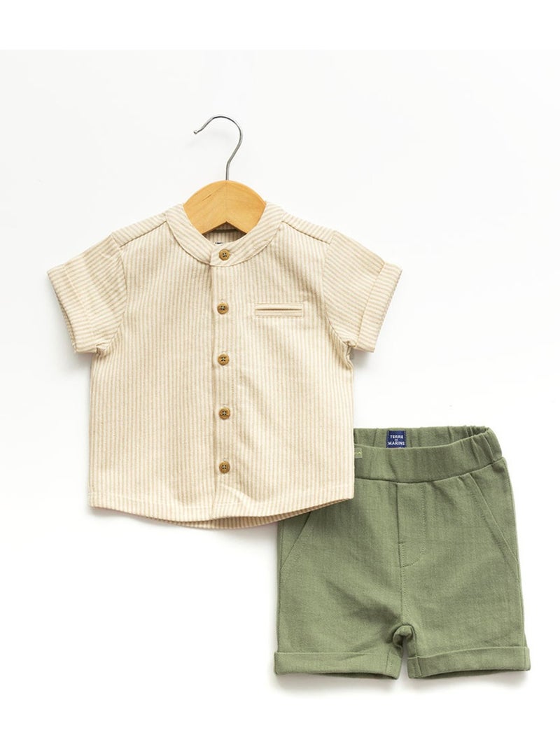 Ensemble short + haut 100% coton - Terre de Marins Blanc Kaki - Kiabi