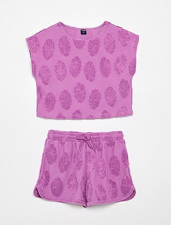 Ensemble short + T-shirt avec détails en maille bouclette