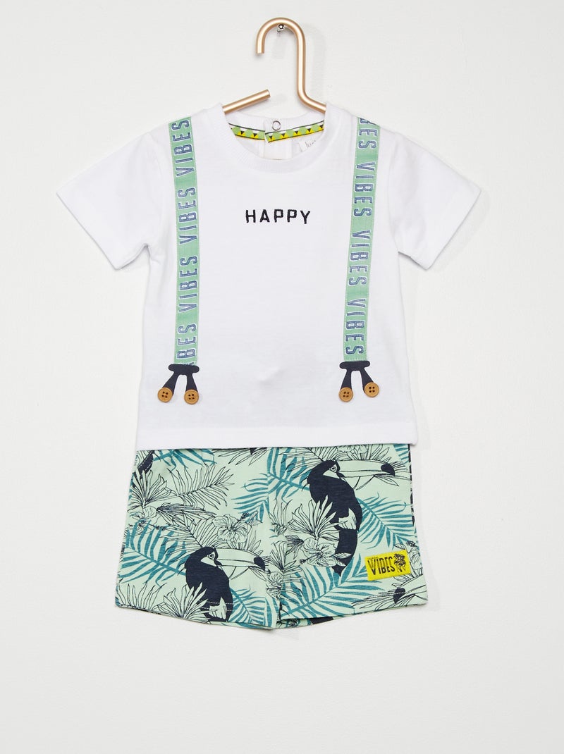 Ensemble short + t-shirt blanc/vert - Kiabi