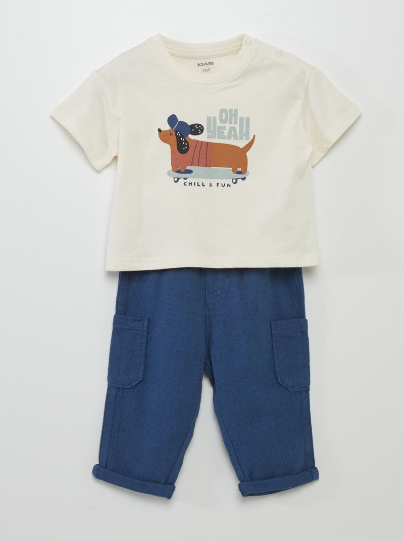 Ensemble short + t-shirt imprimé - 2 pièces Blanc/bleu - Kiabi