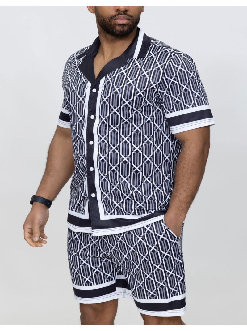 Ensemble Short,Chemise Kebello Blanc Bleu - Kiabi