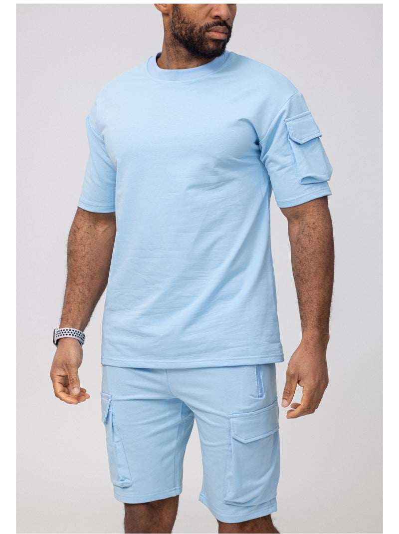 Ensemble Short,T-shirt Kebello Bleu ciel - Kiabi