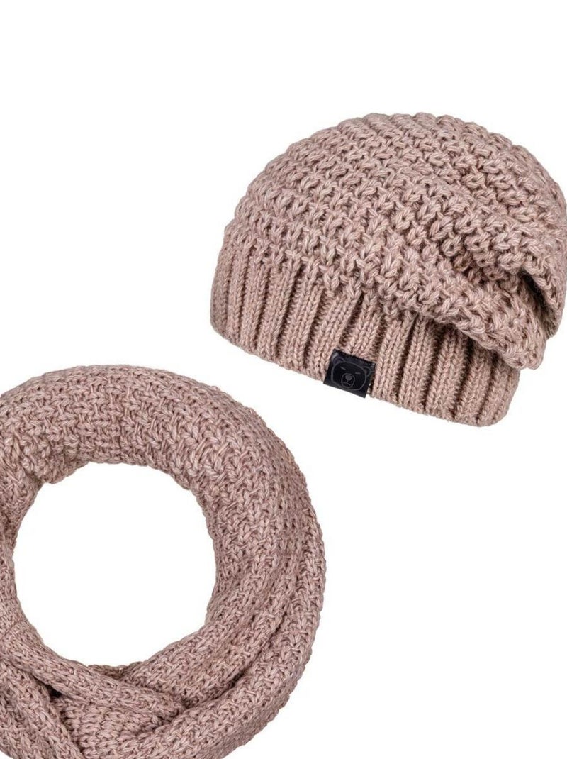 Ensemble Snood Bonnet Elixa - Made in UE Marron clair - Kiabi