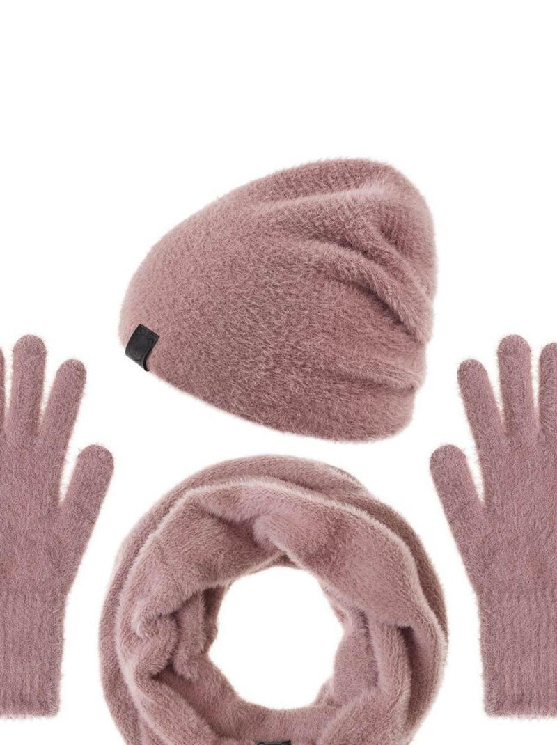 Ensemble Snood Bonnet Gants Etama - Made in UE Vieux rose - Kiabi
