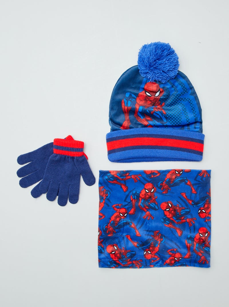 Ensemble snood + bonnet + gants 'Spiderman' - 3 pièces bleu - Kiabi