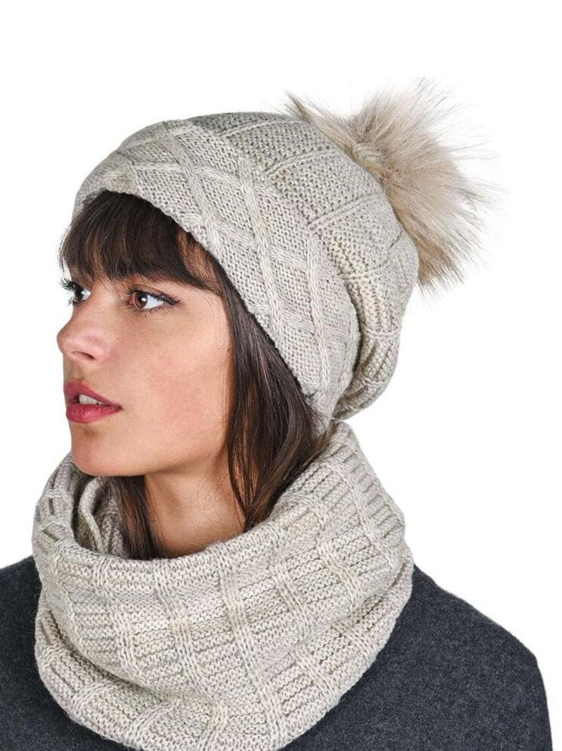 Ensemble Snood Bonnet Komin - Made in UE Beige - Kiabi