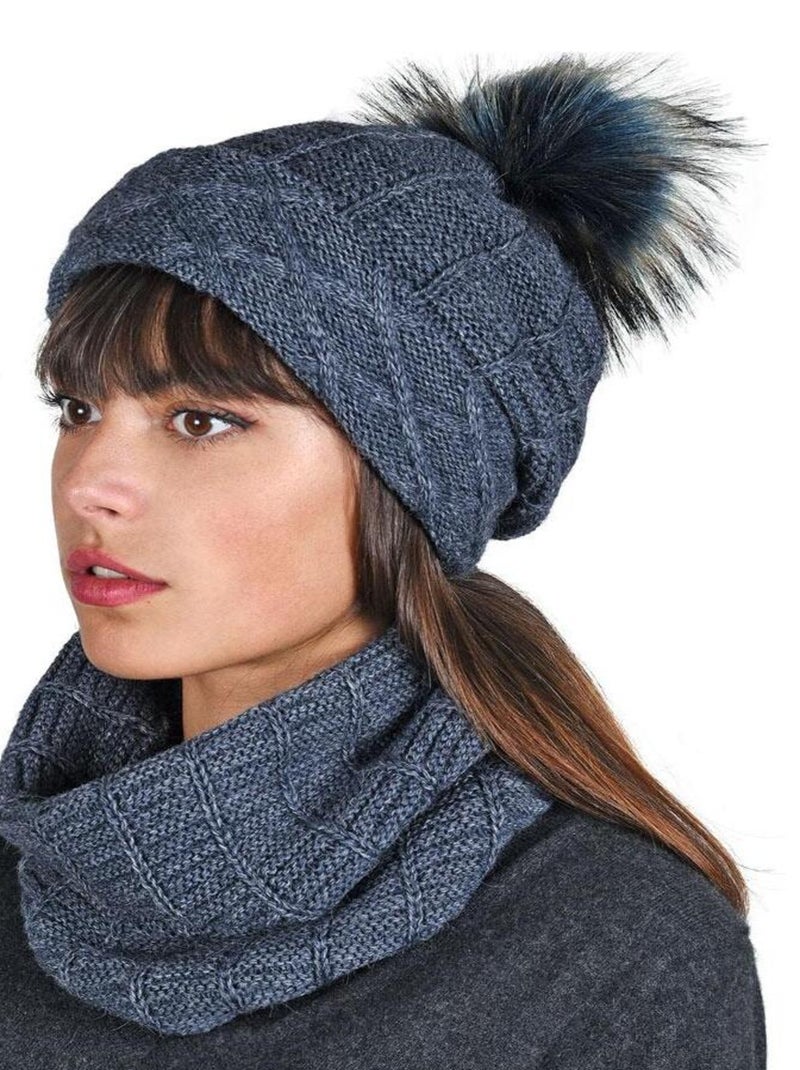 Ensemble Snood Bonnet Komin - Made in UE Bleu marine - Kiabi