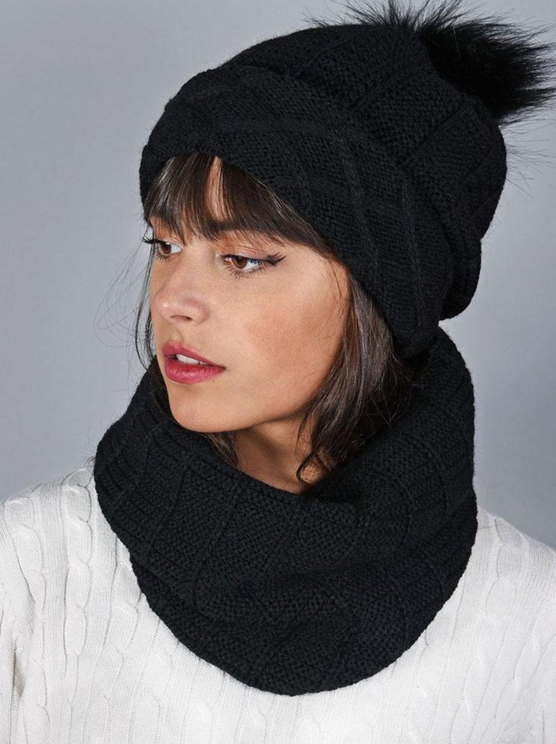 Ensemble Snood Bonnet Komin - Made in UE Noir - Kiabi