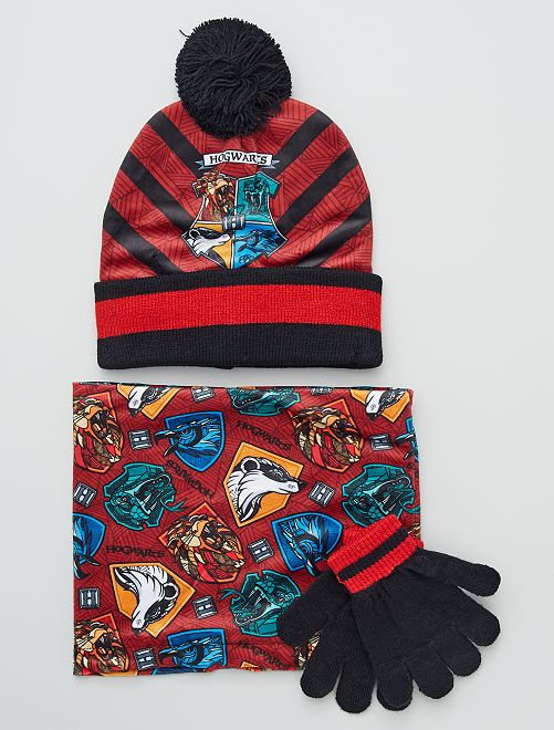Ensemble Snood +gants + bonnet 'Harry Potter'                             rouge 
