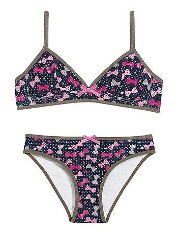 Ensemble soutien-gorge triangle sans armatures imprimé noeuds + slip CUTIE - Pomm'Poire