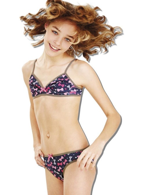 Ensemble soutien-gorge triangle sans armatures imprimé noeuds + slip CUTIE - Pomm'Poire - Kiabi