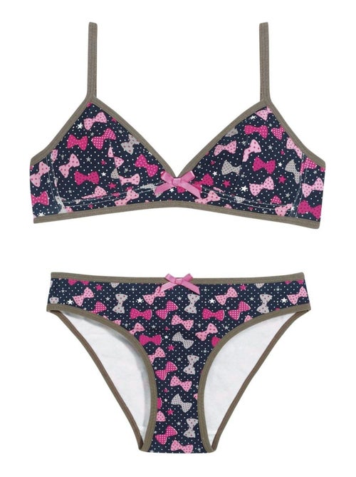 Ensemble soutien-gorge triangle sans armatures imprimé noeuds + slip CUTIE - Pomm'Poire - Kiabi