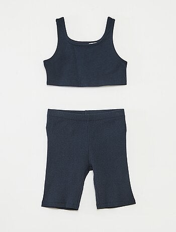 Ensemble sport débardeur + cycliste côtelé - 2 pièces