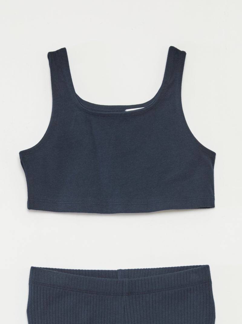 Ensemble sport débardeur + cycliste côtelé - 2 pièces Bleu - Kiabi