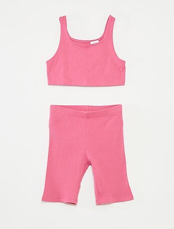 Ensemble sport débardeur + cycliste côtelé - 2 pièces