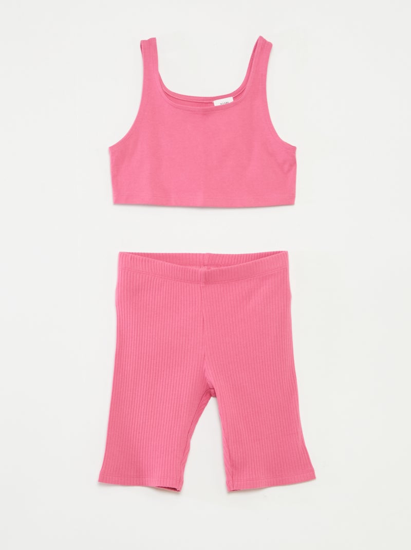 Ensemble sport débardeur + cycliste côtelé - 2 pièces Rose - Kiabi
