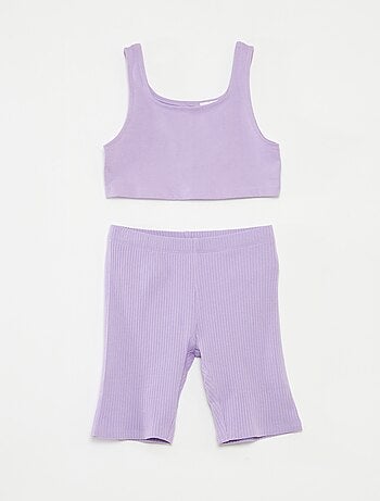 Ensemble sport débardeur + cycliste côtelé - 2 pièces