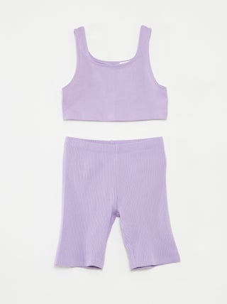 Ensemble sport débardeur + cycliste côtelé - 2 pièces