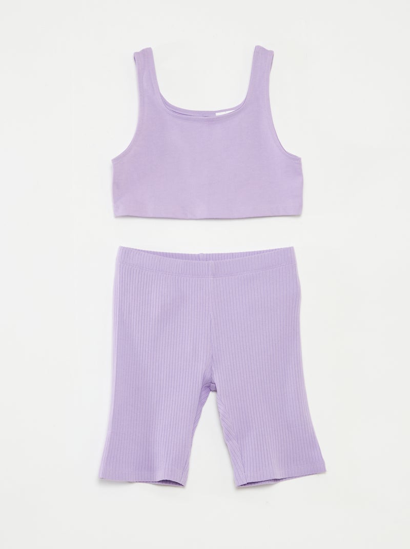 Ensemble sport débardeur + cycliste côtelé - 2 pièces Violet - Kiabi