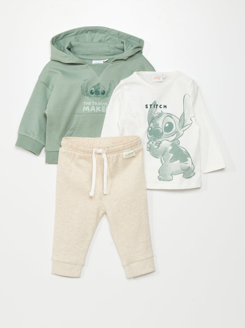 Ensemble Stitch' t-shirt + sweat + pantalon - 3 pièces Vert - Kiabi