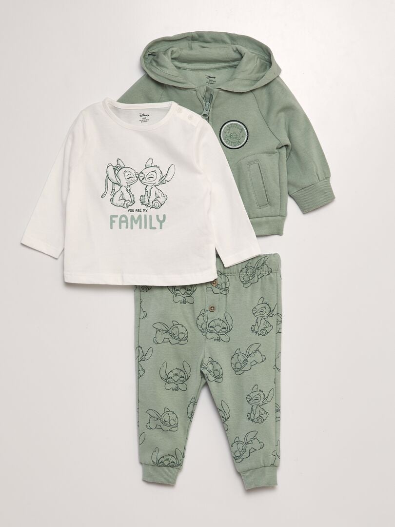 Ensemble 'Stitch' t-shirt + sweat + pantalon - 3 pièces Vert - Kiabi