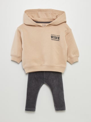 Ensemble sweat à capuche + pantalon en velours  - 2 pièces