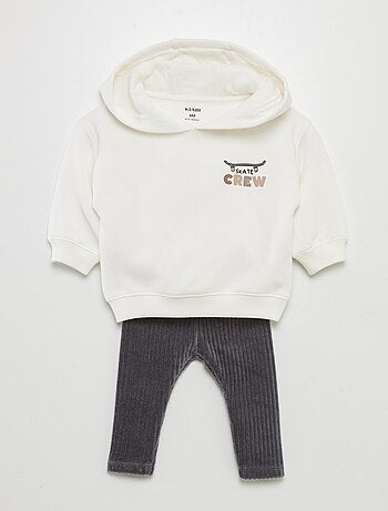 Ensemble sweat à capuche + pantalon en velours  - 2 pièces