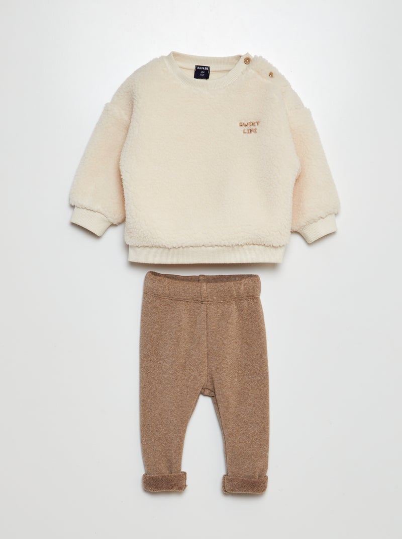 Ensemble Sweat effet moutonné + pantalon - 2 pièces Beige - Kiabi