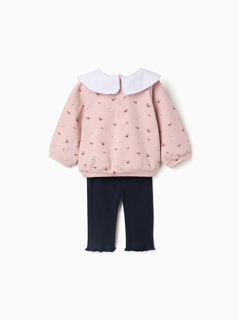 Ensemble sweat en coton peigné et legging côtelé Rose clair - Kiabi