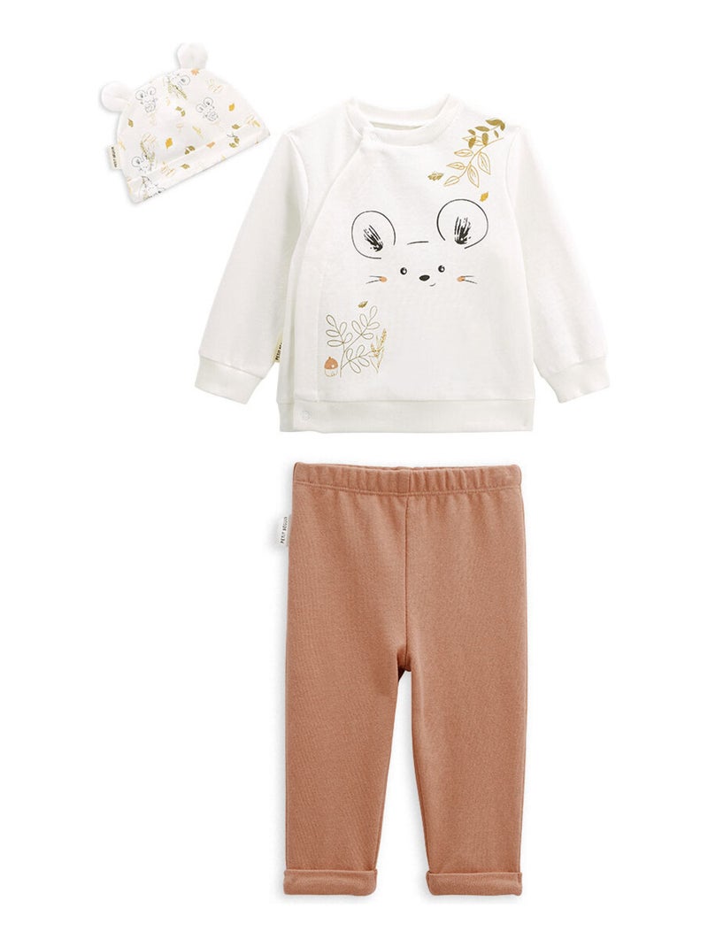 Ensemble sweat et pantalon avec bonnet bébé mixte Mini Souris Ecru - Kiabi