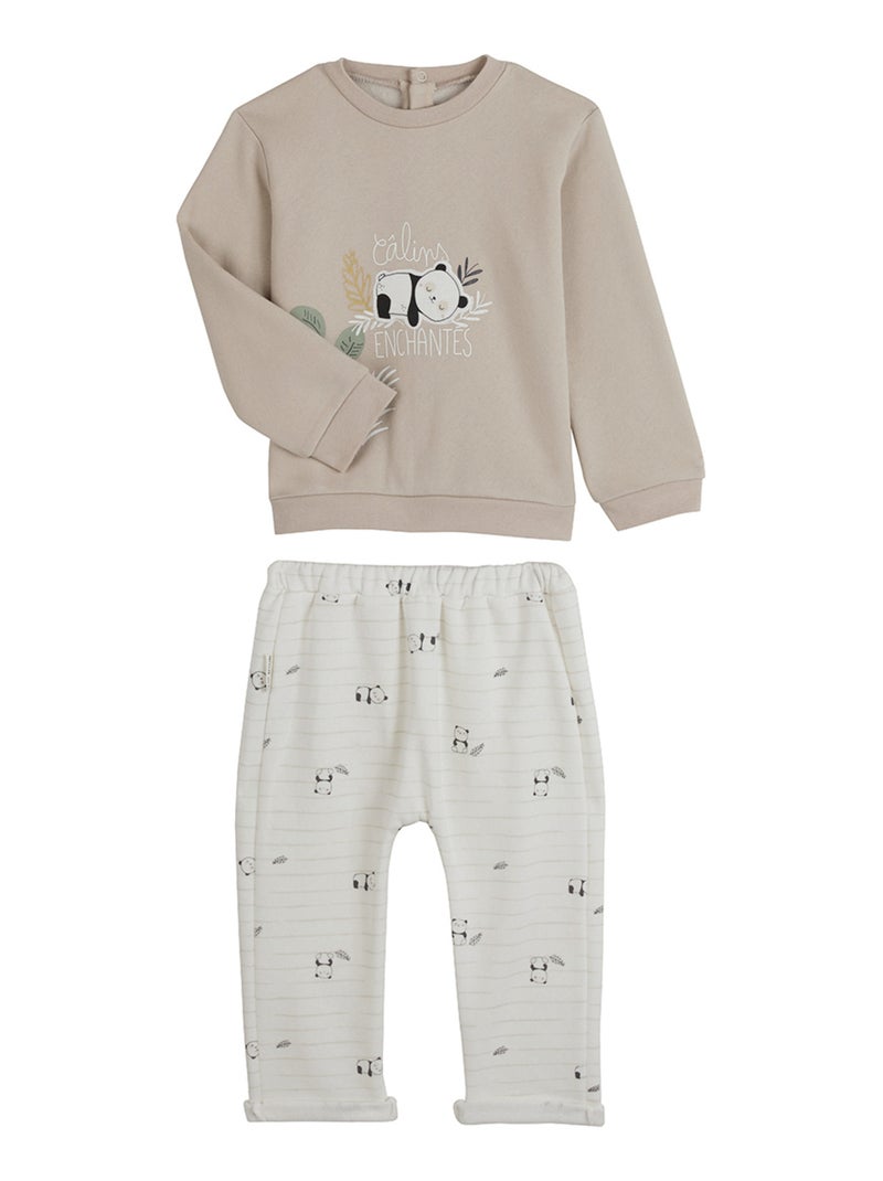 Ensemble sweat et pantalon bébé mixte en molleton Mini Panda Beige sable - Kiabi