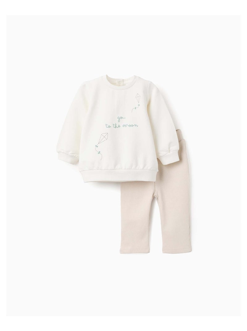 Ensemble Sweat et Pantalon Côtelés Moon Blanc - Kiabi
