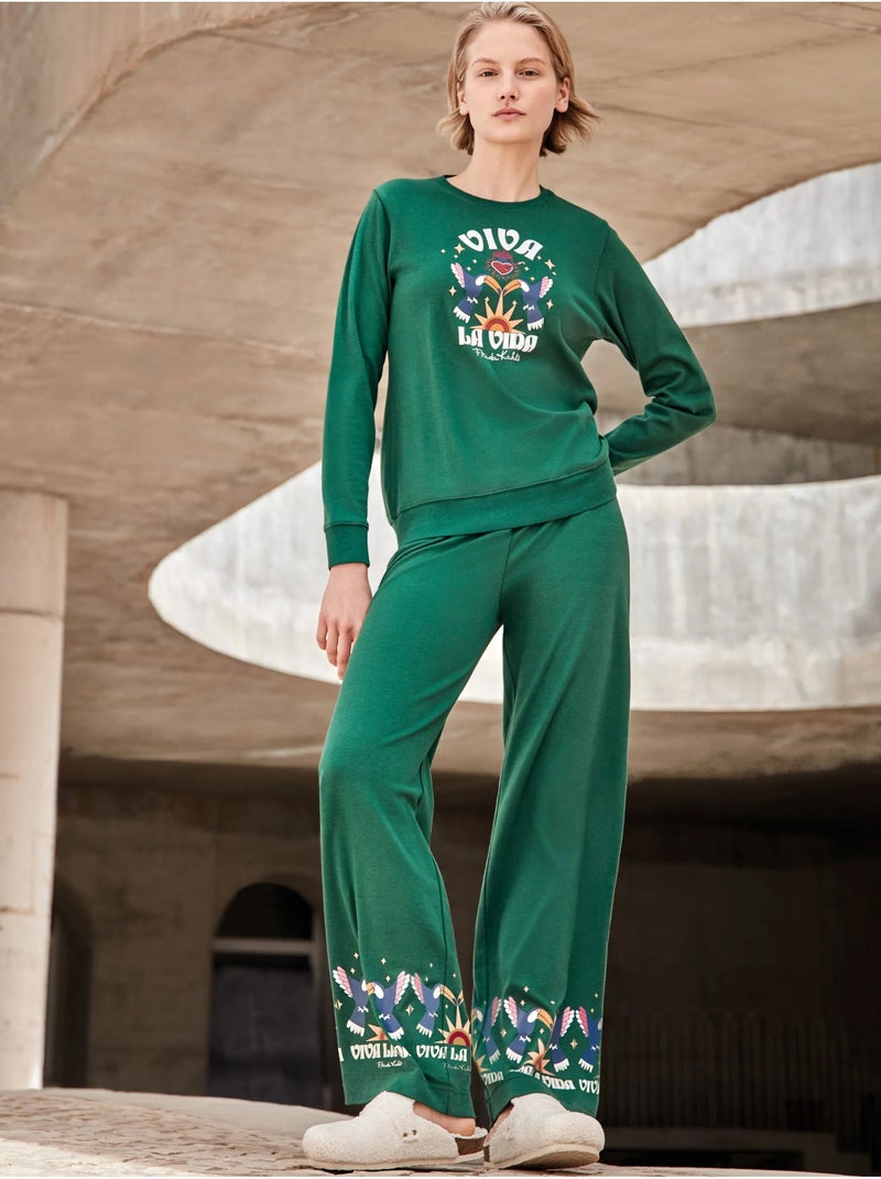 Ensemble sweat et pantalon frida kahlo Vert Fougère - Kiabi