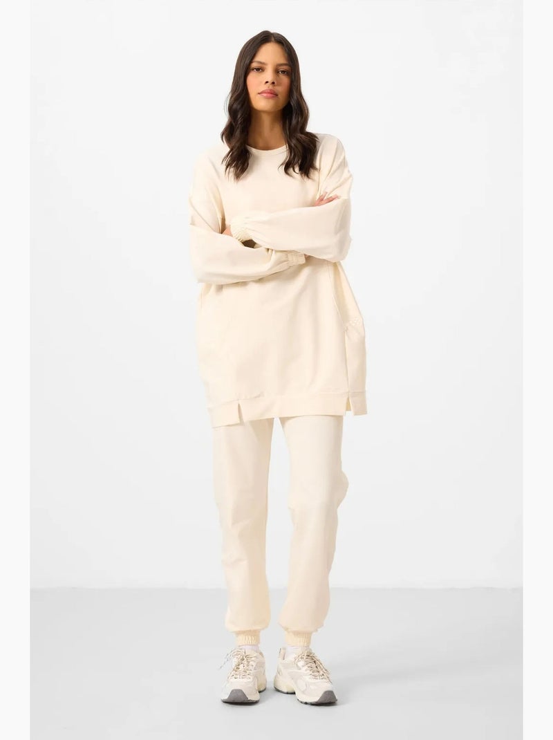 Ensemble sweat et pantalon oversize en molleton tommy Crème - Kiabi