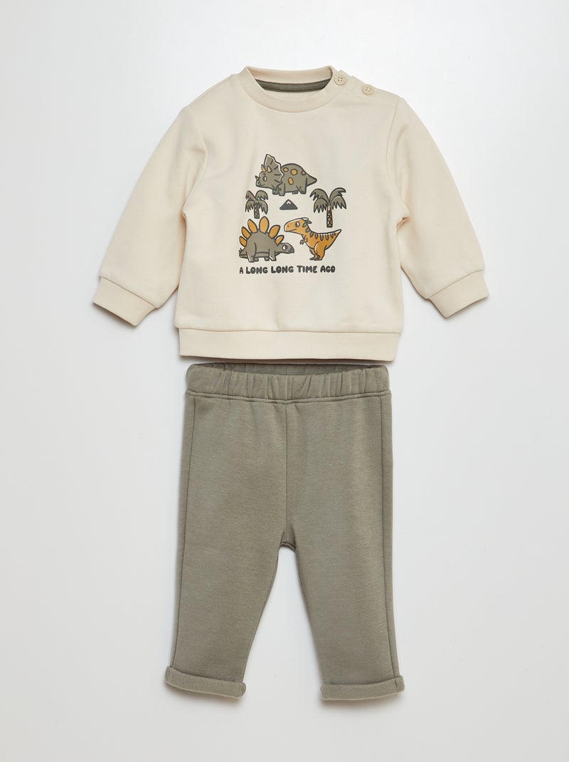 Ensemble sweat imprimé + jogging Blanc/kaki - Kiabi