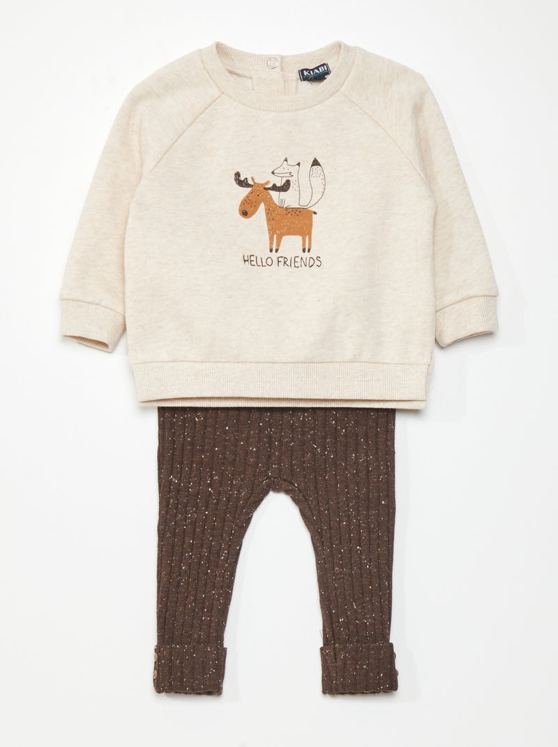 Ensemble sweat imprimé + legging côtelé Marron - Kiabi