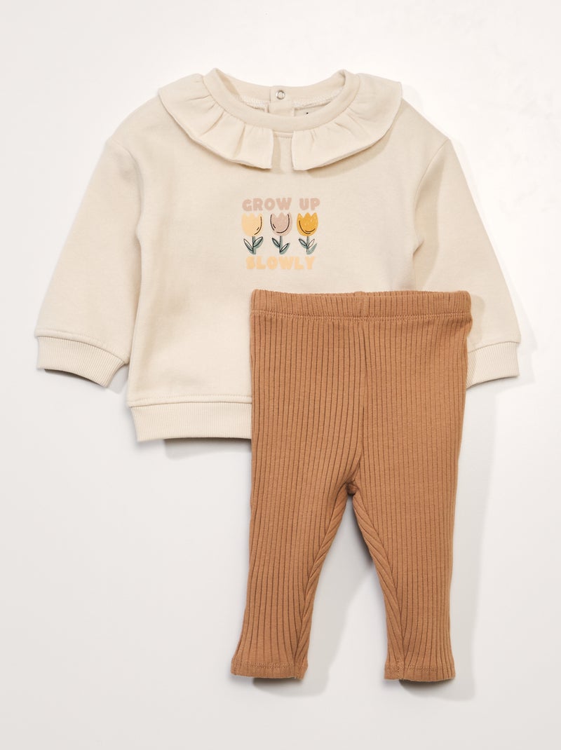 Ensemble sweat + legging - 2 pièces Blanc/beige - Kiabi