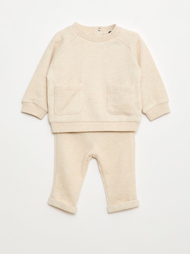 Ensemble sweat + legging côtelé - 2 pièces Beige - Kiabi