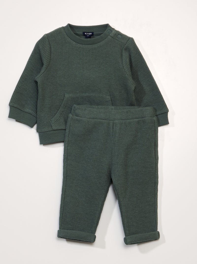 Ensemble sweat + legging côtelé - 2 pièces Vert - Kiabi