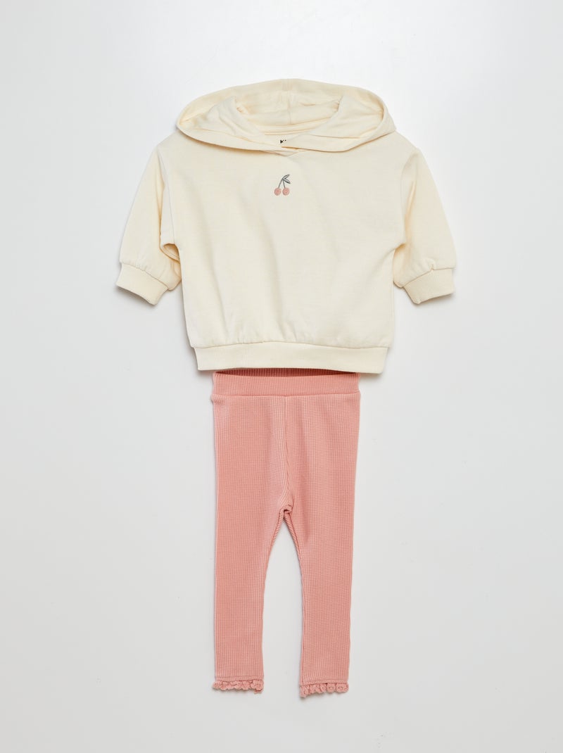 Ensemble sweat + legging gaufré - 2 pièces Rose - Kiabi